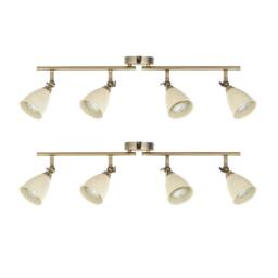 First Choice Lighting Set of 2 Lincoln - Antique Brass & Cream 4 Way Ceiling Spotlights in Bronze - thumbnail 1