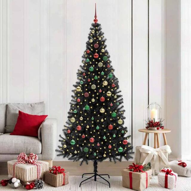 Berkfield Home Christmas Tree with 300 LEDs with Stand Black 210 cm PVC - image 1