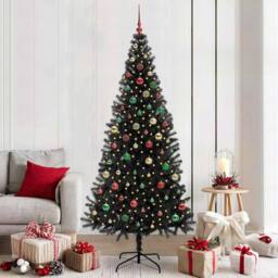 Berkfield Home Christmas Tree with 300 LEDs with Stand Black 210 cm PVC - thumbnail 1