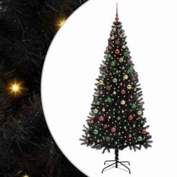 Berkfield Home Christmas Tree with 300 LEDs with Stand Black 210 cm PVC - thumbnail 2