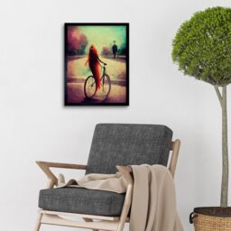 "Artery8 Wall Art Print Koi Fish With Bicycle Surrealism Purple Teal Park Dream Art Framed in Black - Size: W12"" x H16""" - thumbnail 2
