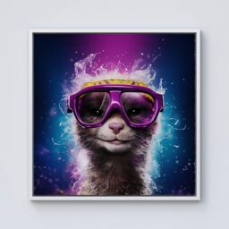 Warren Reed - Designer Splashart Ferret With Glasses Purple Framed Canvas in Off-White - Size: w40 inch x h40 inch - thumbnail 1