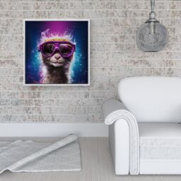 Warren Reed - Designer Splashart Ferret With Glasses Purple Framed Canvas in Off-White - Size: w40 inch x h40 inch - thumbnail 2