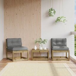 Berkfield Home Garden Sofas with Cushions 2pcs Impregnated Wood Pine in Brown - thumbnail 1