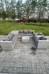 Fimous Light Grey Corner Rattan Garden Outdoor Sofa Set Chairs Sofa Side Table 8 Seater - thumbnail 2
