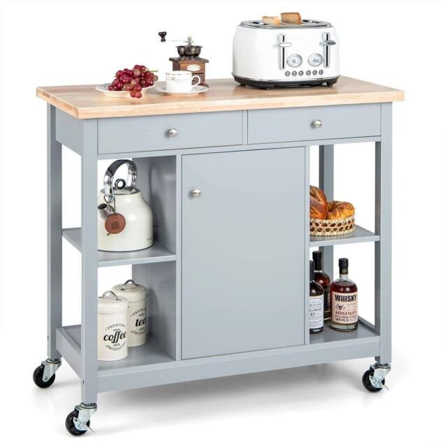 FORGEVIO COSTWAY Mobile Kitchen Island Cart Rolling Kitchen Island in Grey - image 1