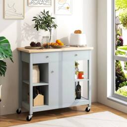 FORGEVIO COSTWAY Mobile Kitchen Island Cart Rolling Kitchen Island in Grey - thumbnail 3
