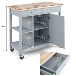 FORGEVIO COSTWAY Mobile Kitchen Island Cart Rolling Kitchen Island in Grey - thumbnail 2