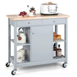 FORGEVIO COSTWAY Mobile Kitchen Island Cart Rolling Kitchen Island in Grey - thumbnail 1