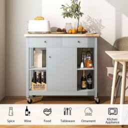 FORGEVIO COSTWAY Mobile Kitchen Island Cart Rolling Kitchen Island in Grey - thumbnail 4