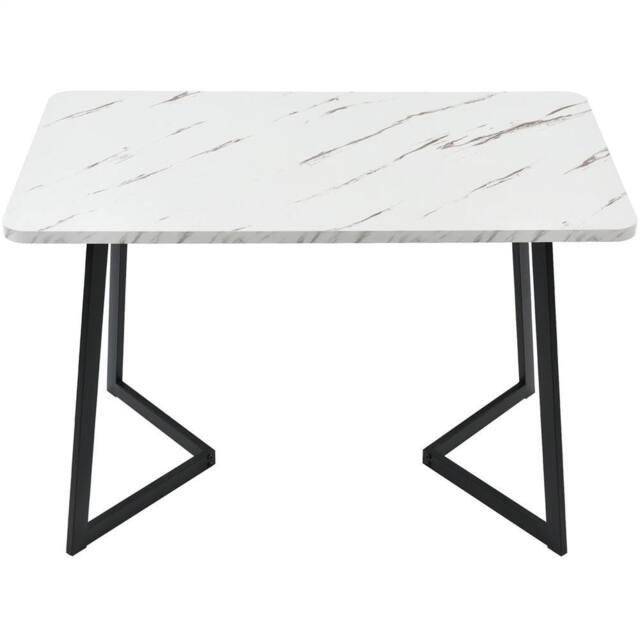 ERGOVEXA Rectangular Dining Table Marble Effect Table Top Kitchen Table in White - image 1