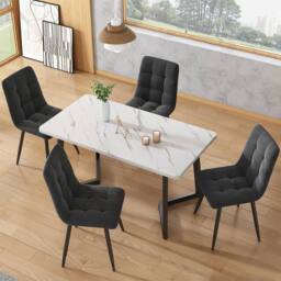 ERGOVEXA Rectangular Dining Table Marble Effect Table Top Kitchen Table in White - thumbnail 5