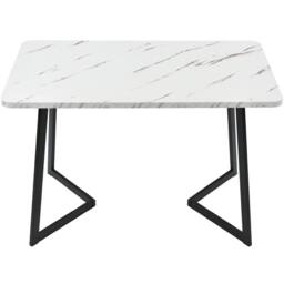 ERGOVEXA Rectangular Dining Table Marble Effect Table Top Kitchen Table in White