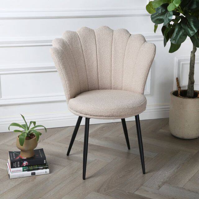 Home Garden Direct Mini Flora - Occasional Chair in Boucle Fabric - Floral-Designed Backrest in Beige - image 1