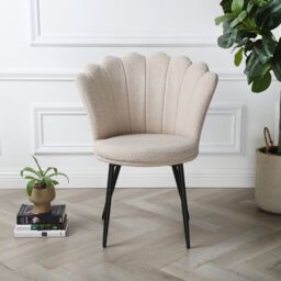 Home Garden Direct Mini Flora - Occasional Chair in Boucle Fabric - Floral-Designed Backrest in Beige - thumbnail 2
