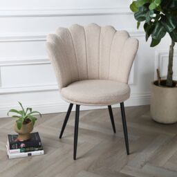 Home Garden Direct Mini Flora - Occasional Chair in Boucle Fabric - Floral-Designed Backrest in Beige - thumbnail 1