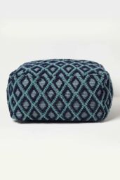 Homescapes Tula Handwoven Textured Pouffe Bean Cube in Navy