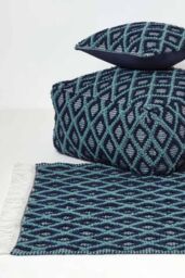 Homescapes Tula Handwoven Textured Pouffe Bean Cube in Navy - thumbnail 6
