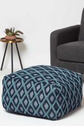 Homescapes Tula Handwoven Textured Pouffe Bean Cube in Navy - thumbnail 2