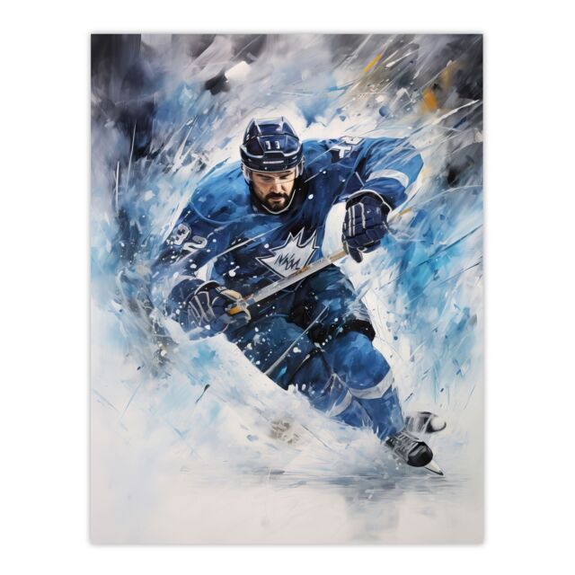 "Artery8 Wall Art Print Ice Hockey Skater Roughing Action Artwork Man Cave Poster in Blue - Size: W24"" x H32""" - image 1