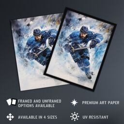 "Artery8 Wall Art Print Ice Hockey Skater Roughing Action Artwork Man Cave Poster in Blue - Size: W24"" x H32""" - thumbnail 2