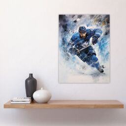 "Artery8 Wall Art Print Ice Hockey Skater Roughing Action Artwork Man Cave Poster in Blue - Size: W24"" x H32""" - thumbnail 4