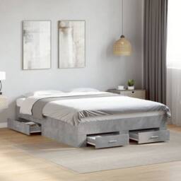 Berkfield Home Modern Bed Frame w/Drawers Frame Concrete Grey 120x190 cm Small Double - thumbnail 2
