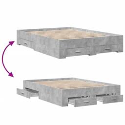 Berkfield Home Modern Bed Frame w/Drawers Frame Concrete Grey 120x190 cm Small Double - thumbnail 7