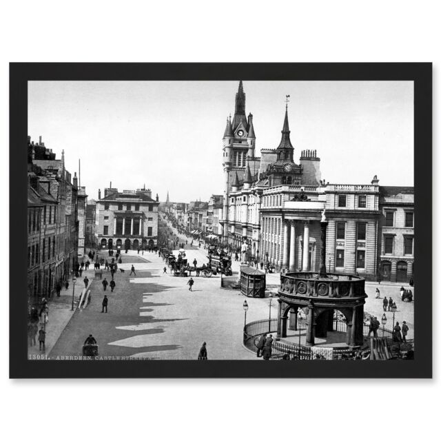 Artery8 Aberdeen Castle Street Scotland Vintage Photo Black White Artwork Framed Wall Art Print A4 - image 1