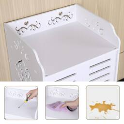 Dprodo PVC Wood Plastic Shoe Storage Cabinet in Off-White - Size: 1 Pack - thumbnail 7