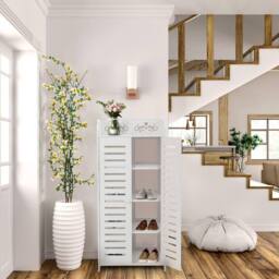 Dprodo PVC Wood Plastic Shoe Storage Cabinet in Off-White - Size: 1 Pack - thumbnail 2