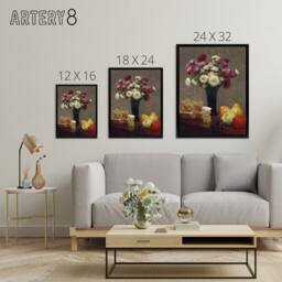 "Artery8 Asters & Fruit on a Table Latour Black Framed Canvas Wall Art Print - Size: W12"" x H16""" - thumbnail 4
