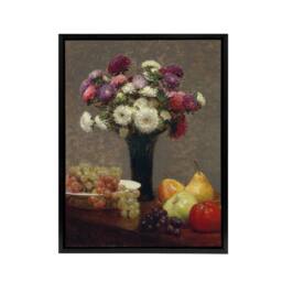 "Artery8 Asters & Fruit on a Table Latour Black Framed Canvas Wall Art Print - Size: W12"" x H16""" - thumbnail 1