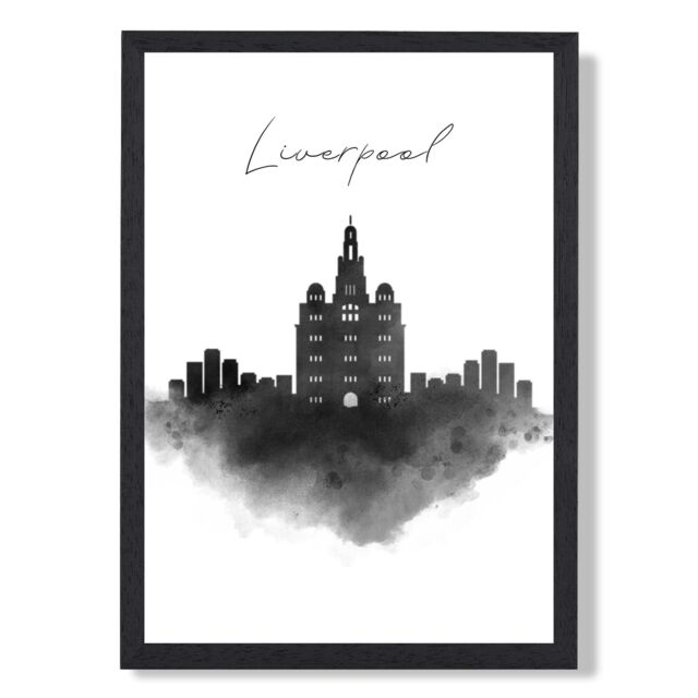 ARTZE Liverpool Watercolour Skyline City Framed Print SIZE: A4 with Black Frame - image 1