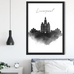 ARTZE Liverpool Watercolour Skyline City Framed Print SIZE: A4 with Black Frame - thumbnail 2