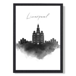 ARTZE Liverpool Watercolour Skyline City Framed Print SIZE: A4 with Black Frame - thumbnail 1