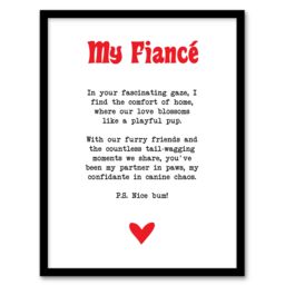 "Artery8 Love Poem Dog Lover Fiancé Romantic Poetry Fun Framed Art Print in White - Size: W12"" x H16""" - thumbnail 1