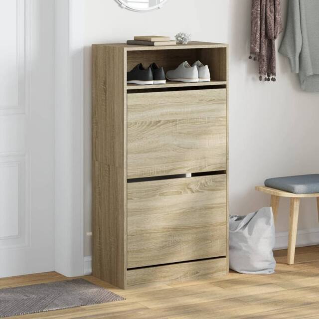 Berkfield Home Shoe Cabinet Sonoma Oak 60x34x116 cm Engineered Wood in Light Tan - Size: 60 x 34 x 116 cm - image 1