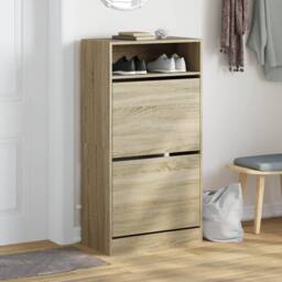 Berkfield Home Shoe Cabinet Sonoma Oak 60x34x116 cm Engineered Wood in Light Tan - Size: 60 x 34 x 116 cm