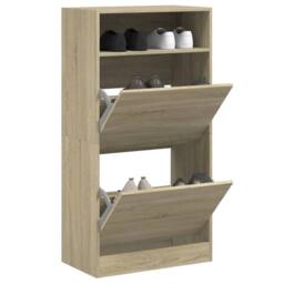 Berkfield Home Shoe Cabinet Sonoma Oak 60x34x116 cm Engineered Wood in Light Tan - Size: 60 x 34 x 116 cm - thumbnail 2