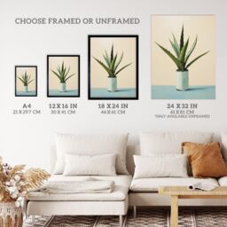 Wee Blue Coo Wall Art Print Potted Aloe Vera Oil Painting Pastel Colour Pink Blue Green Succulent Cactus Art Framed - Size: A4 - thumbnail 3