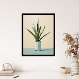 Wee Blue Coo Wall Art Print Potted Aloe Vera Oil Painting Pastel Colour Pink Blue Green Succulent Cactus Art Framed - Size: A4 - thumbnail 4