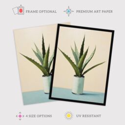 Wee Blue Coo Wall Art Print Potted Aloe Vera Oil Painting Pastel Colour Pink Blue Green Succulent Cactus Art Framed - Size: A4 - thumbnail 2