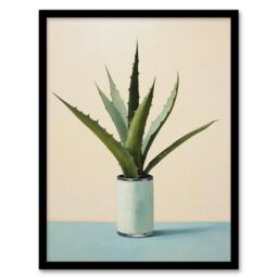 Wee Blue Coo Wall Art Print Potted Aloe Vera Oil Painting Pastel Colour Pink Blue Green Succulent Cactus Art Framed - Size: A4 - thumbnail 1
