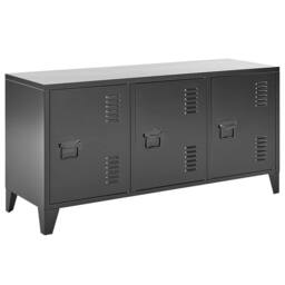 Wyld and Coco Black Steel Three Door Sideboard Adjustable Shelves Cable - thumbnail 2