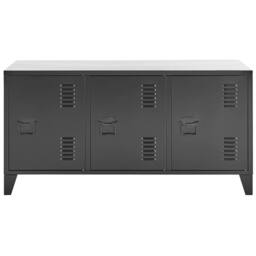 Wyld and Coco Black Steel Three Door Sideboard Adjustable Shelves Cable - thumbnail 4