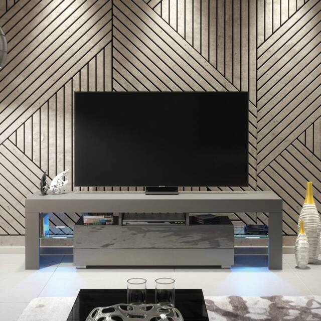 Creative Furniture Aria TV Unit 160cm - A Sleek & Functional Cabinet with Gloss Doors & LED Lights in Dark Grey - image 1
