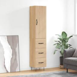Berkfield Home Highboard Sonoma Oak 34.5x34x180 cm Engineered Wood in Light Tan - thumbnail 2