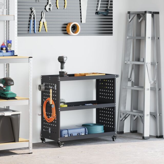 Berkfield Home Tool Trolley with Shelf with Wheel with Storage Manual Anthracite Medium Metal - image 1