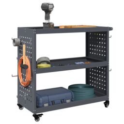 Berkfield Home Tool Trolley with Shelf with Wheel with Storage Manual Anthracite Medium Metal - thumbnail 3
